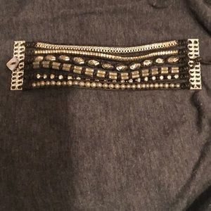 Leather Silver Beaded Bracelet